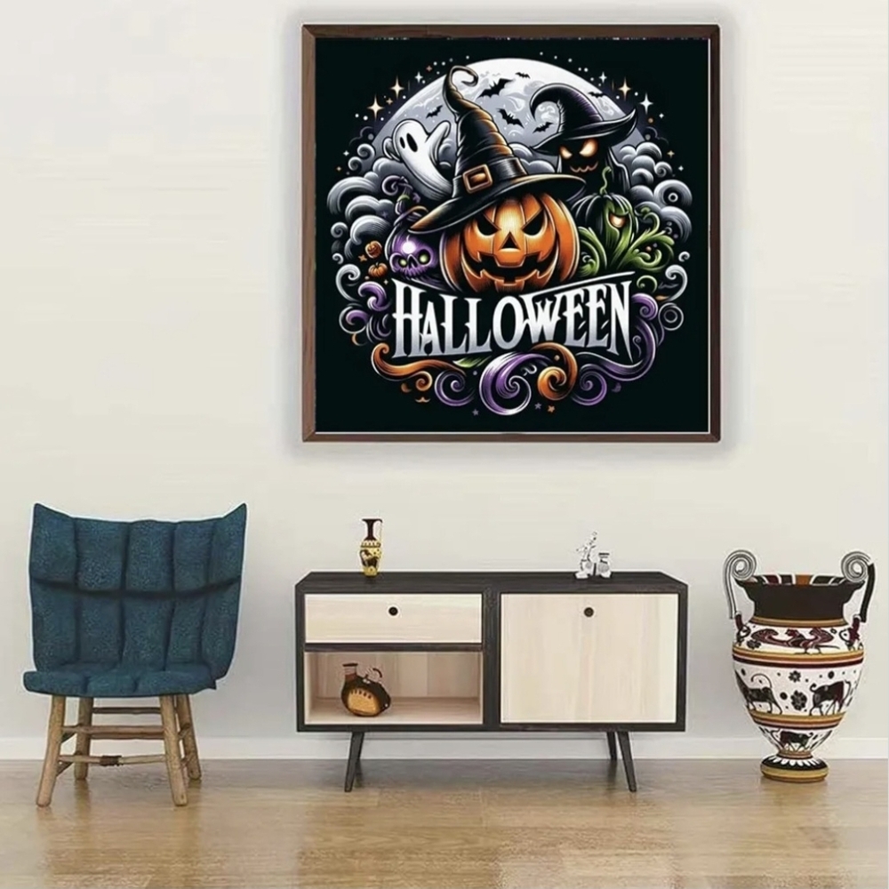 Halloween Jack-o-Lantern Witch Ghost Skull 5D Diamond Painting New - Picture 2 of 7